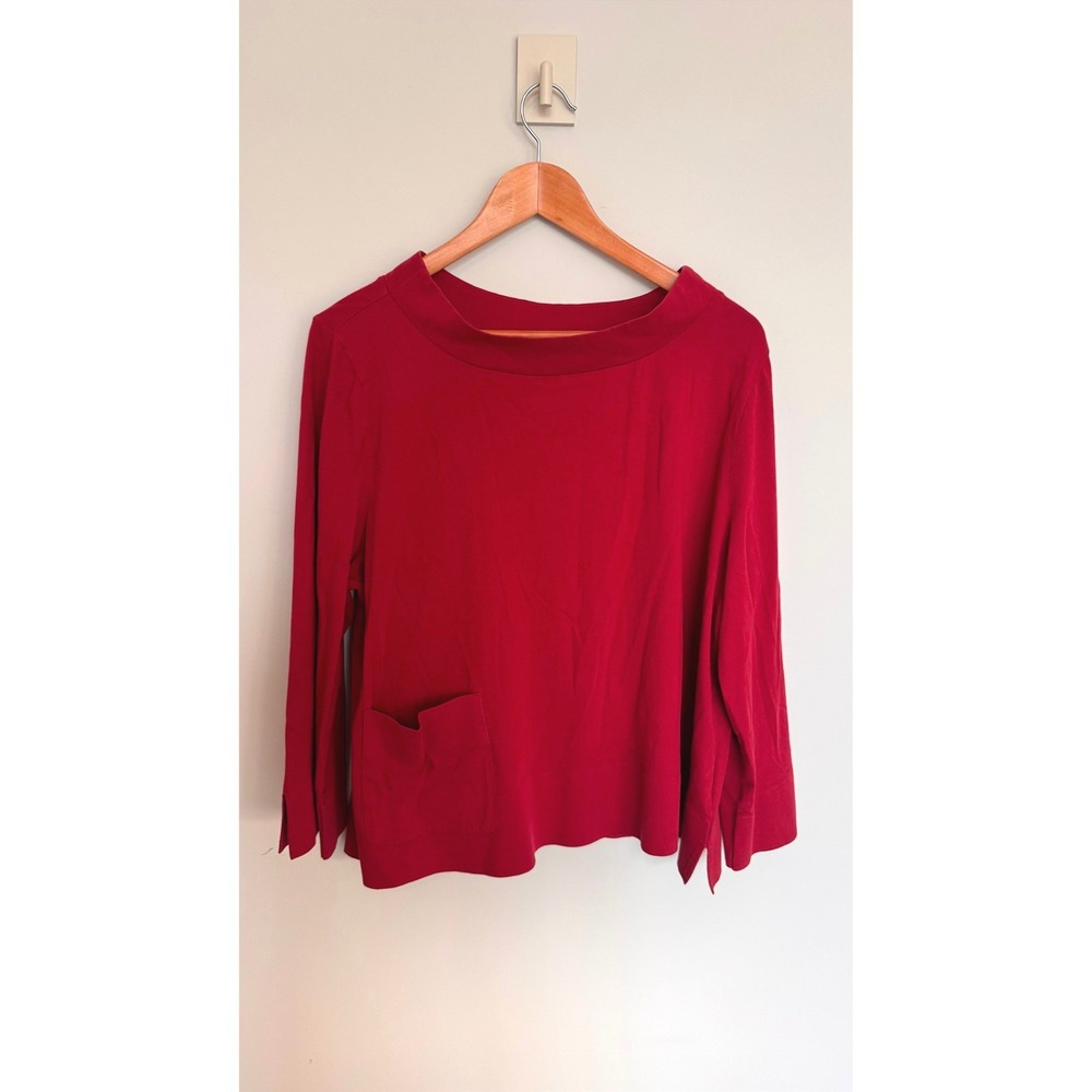 HABITAT | Top Women XL Red Cotton Mock Neck Pocket Lagenlook 74021 Casual